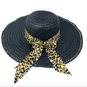 Black Beach☀️ Sun Hat W/Leopard Print Silk ribbon